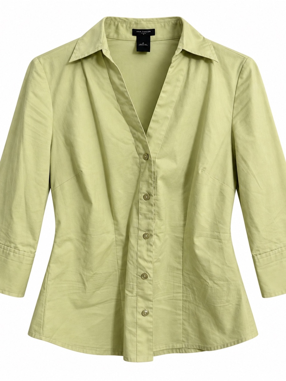 Ann Taylor Size 6 Chartreuse Green Fitted Button-Front Blouse